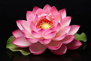 Gorgeous pink lotus flower blossoming on white backdrop.