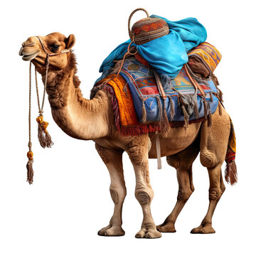 Camel with saddlebag isolated on the transparent background