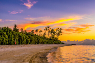 Scenic view of dramatic golden sunset in Maldives