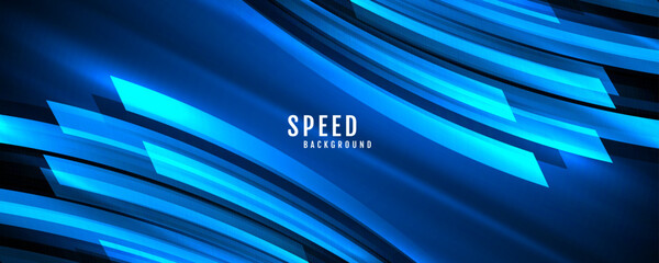 3D blue techno geometric background on dark space with glow lines motion effect decoration. Modern graphic design element panoramic high speed style concept for banner, flyer, card, or brochure cover