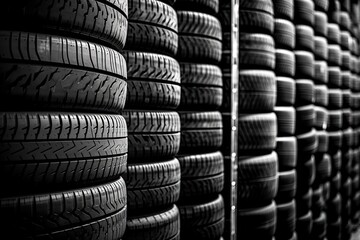 Tires available at tire shop. - obrazy, fototapety, plakaty