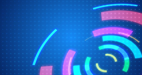 3d Cybersecurity server update like technology hud background. Glowing moving round geometric hud element like a processor software protection concept. Blue tech infographic bg.Loading computer.