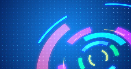 3d Cybersecurity server update like technology hud background. Glowing moving round geometric hud element like a processor software protection concept. Blue tech infographic bg.Loading computer.