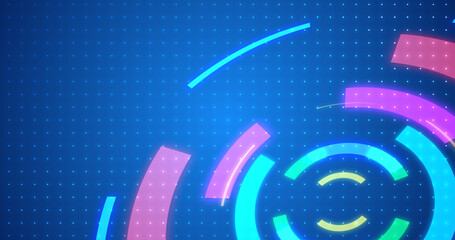 3d Cybersecurity server update like technology hud background. Glowing moving round geometric hud element like a processor software protection concept. Blue tech infographic bg.Loading computer.