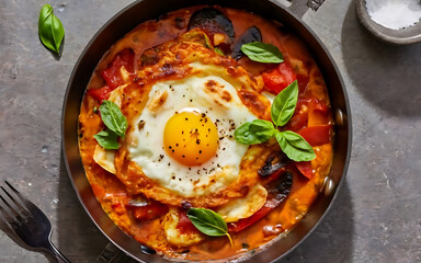 Capture the essence of Shakshouka in a mouthwatering food photography shot