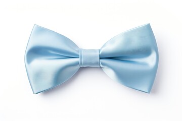 Light blue bow tie viewed from above on white background - obrazy, fototapety, plakaty