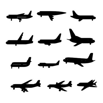 Plane icon vector, Airplane Silhouettes, Airbus silhouette, Black airplane icon, Black airplane icon, Aircraft, plane, airplane, jet icon collection.