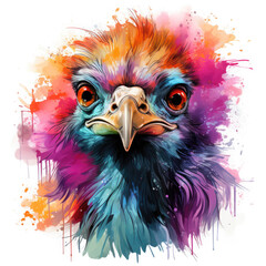 Watercolor Colorful Ostrich Illustration, Generative Ai