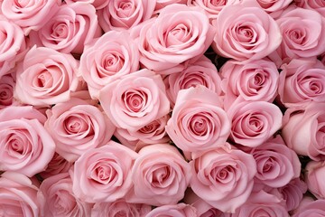 Fototapeta premium Many pink roses in the background photo, some with beautiful rosebuds and petals.