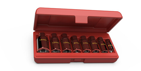 Naklejka premium Set of pin drivers. Transparent background. 3D Rendering.
