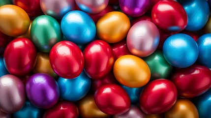Fototapeta na wymiar Colorful Easter Eggs. Vibrant and Harmonious Backdrop for Attractive Banner Design, top view.