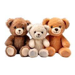 Fototapeta premium cutout set of 3 stuffed animal toys isolated on transparent png background