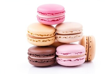 Obraz premium Still Life of Bakery Pastel Macarons Various flavors white background Solo Macarons