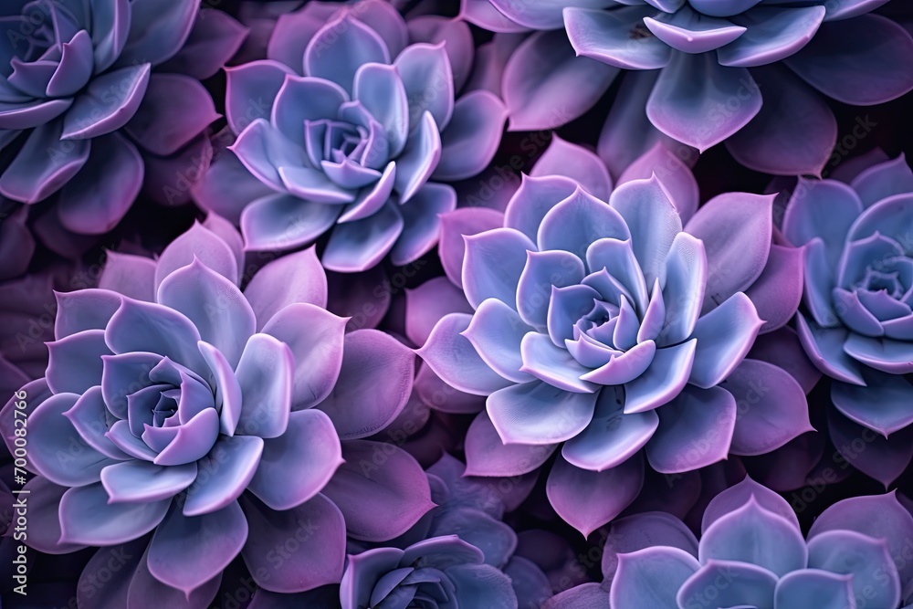 Sticker teal and purple succulent cactus leaves close up, wall art with selective focus.