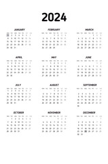 Pocket Calendar 2024 - english - obrazy, fototapety, plakaty