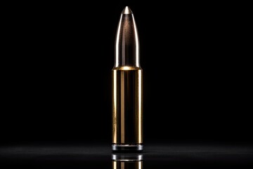 Close up of rifle and carbine cartridges on a black background with reflection - obrazy, fototapety, plakaty