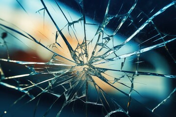 Cracked windshield with fissure lines abstract background