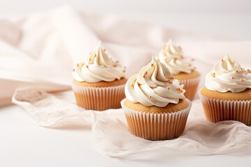 Creamy cupcakes on a white background taste amazing