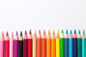 Disorganized set of colored pencils on white background