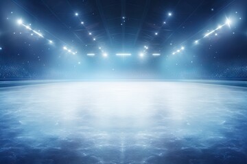 Empty ice rink with winter lights - obrazy, fototapety, plakaty