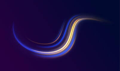 Abstract green blue wave light effect in perspective vector illustration. Magic luminous azure glow design element on dark background, flash luminosity, abstract neon motion glowing wavy lines.