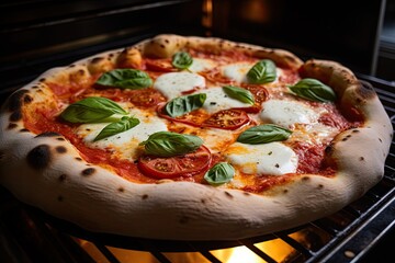 Freshly baked Neapolitan margherita pizza