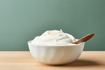 Greek yogurt with spoon and empty area to add something sour cream in a dish