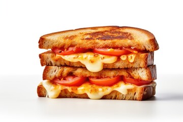 Grilled cheese and tomato sandwich on a plain backdrop