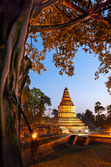 Wiang Kum Kam is Ancient Lost City, the ruined temples at the night, Chiang Mai province in...