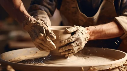 Tuinposter Working on pottery wheel. Ai generative © Ewa