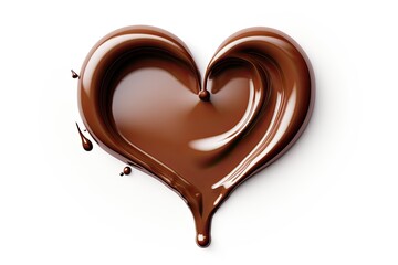 Heart shaped chocolate stain on white background with dripping drop