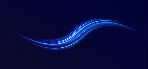 Blue glowing shiny lines effect vector background. Luminous white lines of speed. Light glowing effect. Light trail wave, fire path trace line and incandescence curve twirl.  © Vitalii