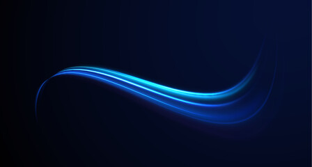 Luminous blue lines speed. Neon color glowing lines background, high-speed light trails effect. Futuristic dynamic motion technology.	 - obrazy, fototapety, plakaty