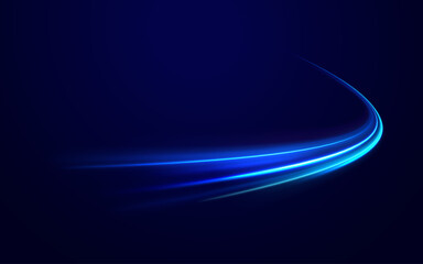 Blue glowing shiny lines effect vector background. Luminous white lines of speed. Light glowing effect. Light trail wave, fire path trace line and incandescence curve twirl.	
