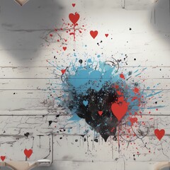 hearts spray painting on concrete wall 
