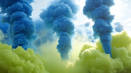 Abstract clouds of blue and yellow smoke