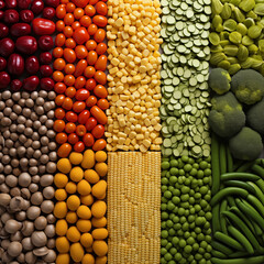 Colorful and Varied Food Background with Abundance of Fresh and Healthy foods. Food pattern, close-up wallpaper.