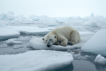 sad polar bear on the ice