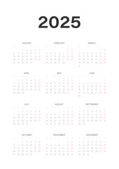 Calendar 2025 vertical A3 A4 A5 week start Monday corporate design planner template. Vector graphic