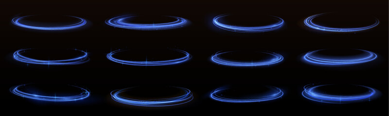 Wavy transparent curved lines in the form of the movement of sound waves in a set of different shapes of whirlpool. Expressway, the effect of car headlights. 