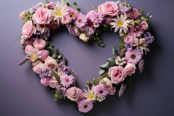 A romantic composition featuring a heart-shaped frame with pink floral elements, ideal for love-themed occasions.