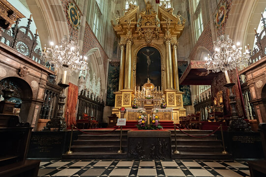 Fragment of Wawel Cathedral interior in Krakow Poland