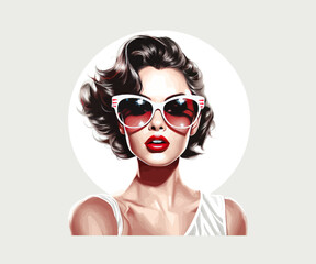 Retro style fashion woman wearing trendy sunglasses. Vector illustration design.