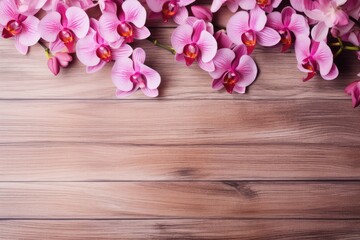 Pink orchid on wood.