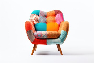 Modern designer armchair in a patchwork style isolated on a white background belonging to a series of furniture - obrazy, fototapety, plakaty