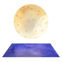 The sun and on a mat watercolor illustrations. Concept art for meditation. Hand drawn illustration. A drawing of the Relax and yoga brand.