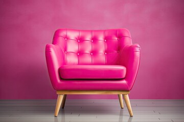 Modern luxury leather armchair with wooden legs in hot pink isolated on white with clipping path Furniture series