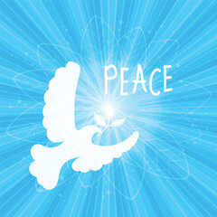 International Day of Peace. Bird, globe, flowers, heart continuous drawing. Concept of love, peace and kindness. Text. Vector web banner, illustration, poster