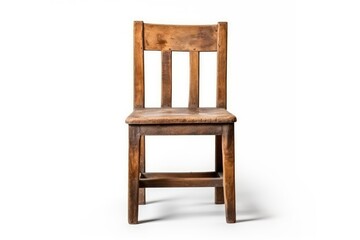 Old wooden chair isolated on white seen from the front
