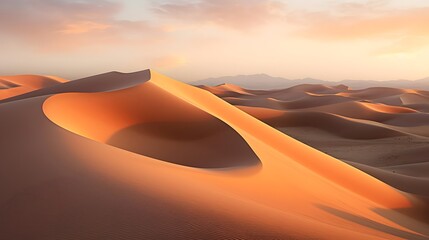 Fototapeta na wymiar Desert dunes panorama at sunset, 3d render illustration